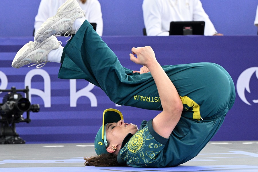 La 'breaker' Rachel Gunn, conocida como 'Raygun', durante su participación en los Juegos de París.