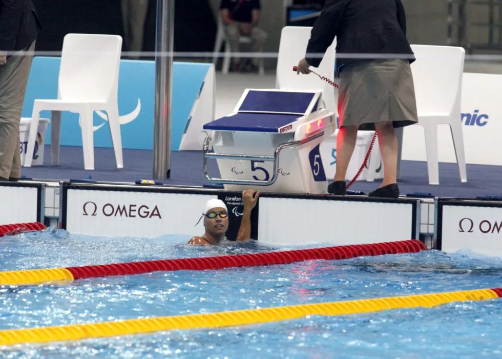 La española Teresa Perales durante su participación en la final de los 50 metros mariposa de natación de los Juegos Paralímpicos de Londres 2012.