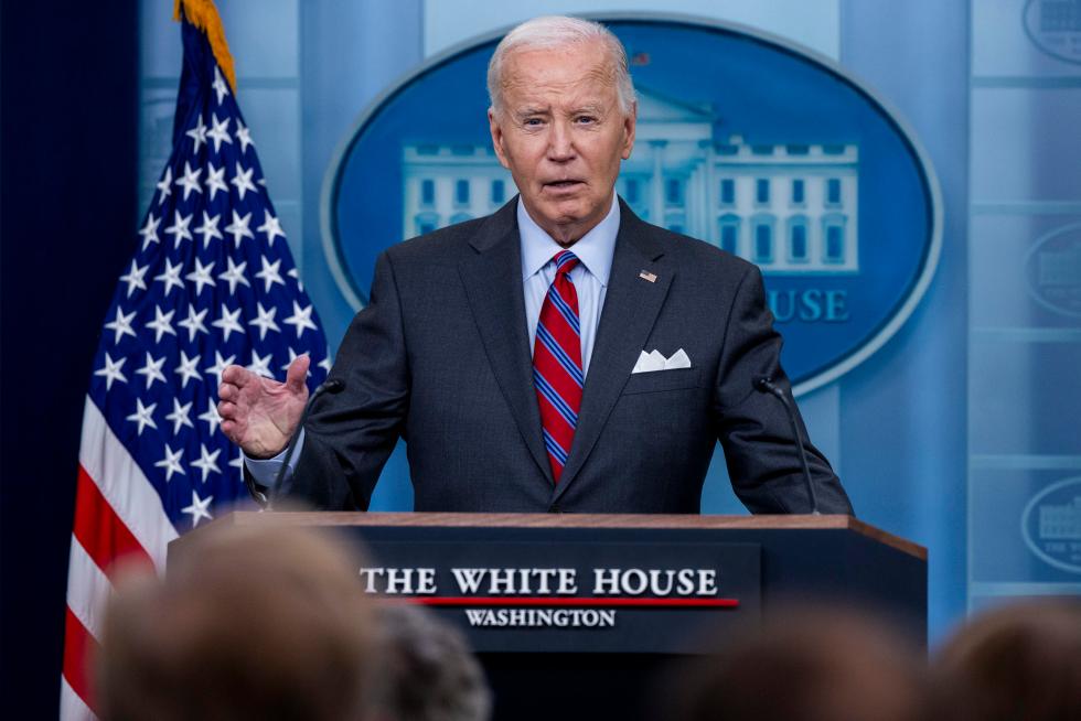 El presidente de EE.UU., Joe Biden, responde preguntas sobre Israel durante una rueda de prensa, este 4 de octubre de 2024, en la Casa Blanca, Washington. EFE/Shawn Thew