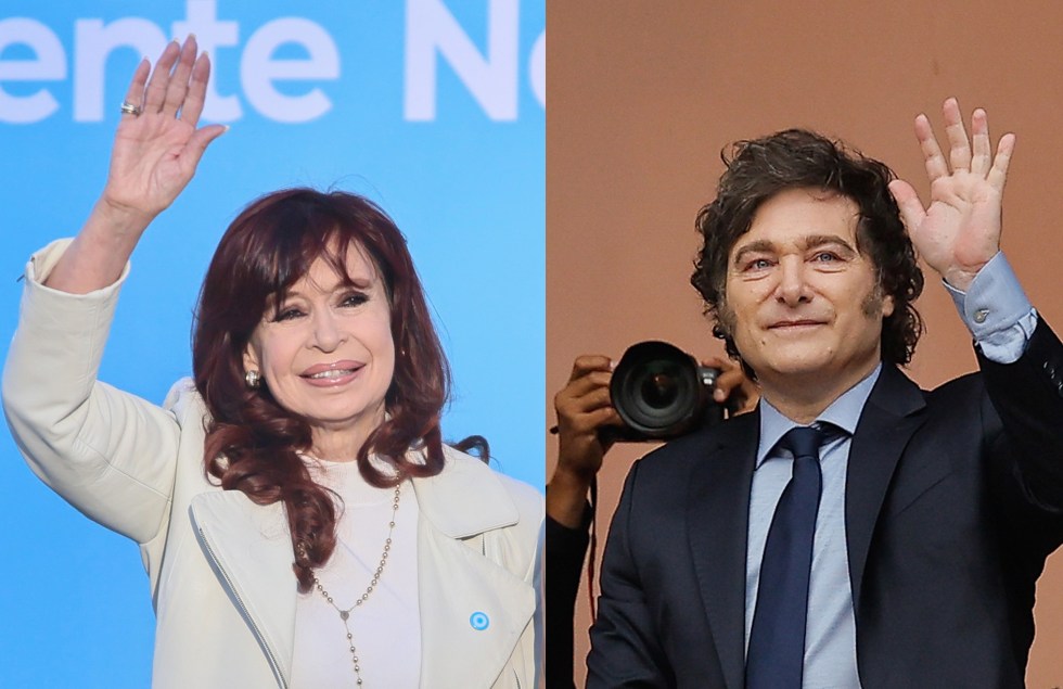 Combo de fotografías de archivo que muestra a la expresidenta Cristina Fernández (i) y al presidente de Argentina, Javier Milei. EFE