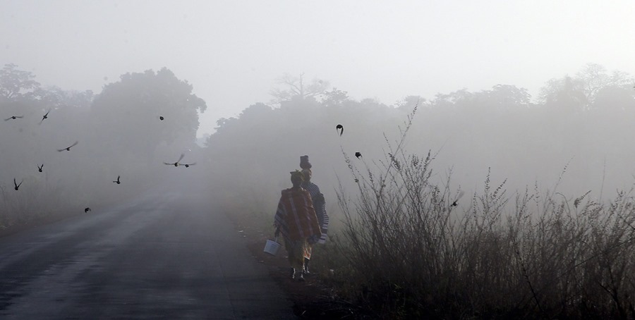 Un grupo de mujeres camina por una carretera