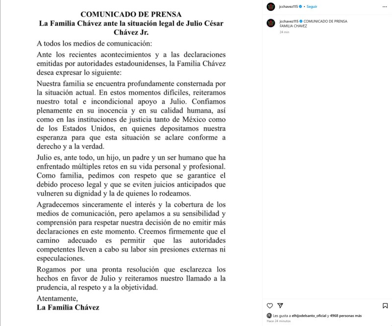 chavez-2 Familia de Julio César Chávez Jr. expresa su apoyo "total e incondicional" al boxeador - chavez-2-1024x852